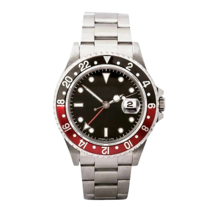 Dual Time 40 – Black Dial | Steel Bracelet & Red-Black 24H Bezel